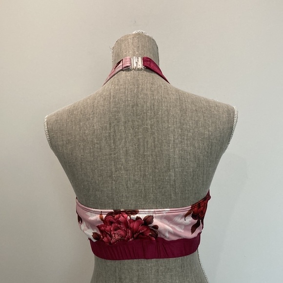 Halter Floral Burgundy Swim Bikini Top Large - Picture 4 of 12